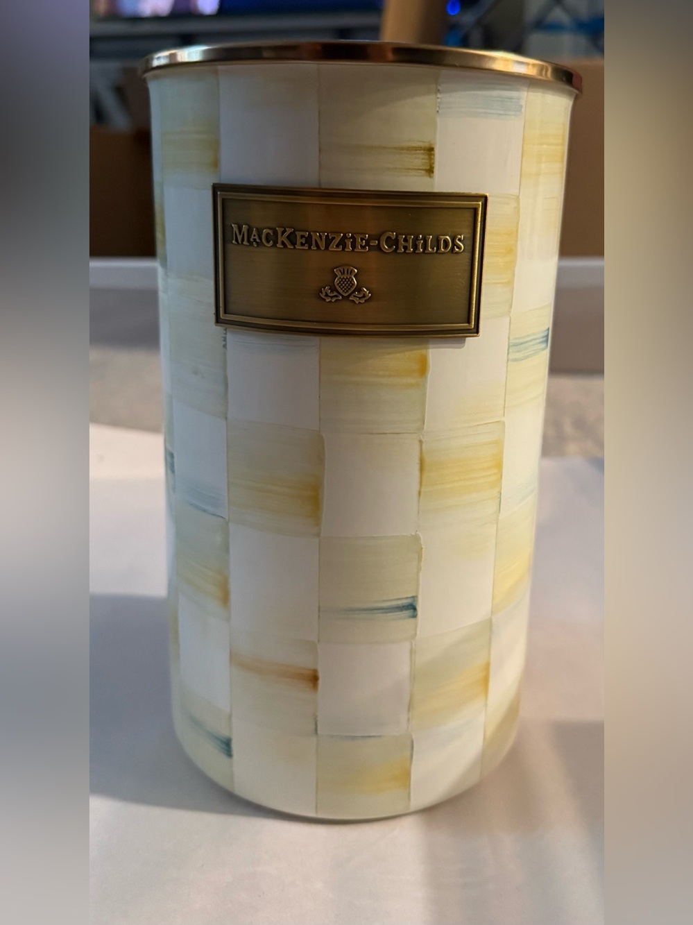 MacKenzie-Childs Parchment Check Enamel Utensil Holder